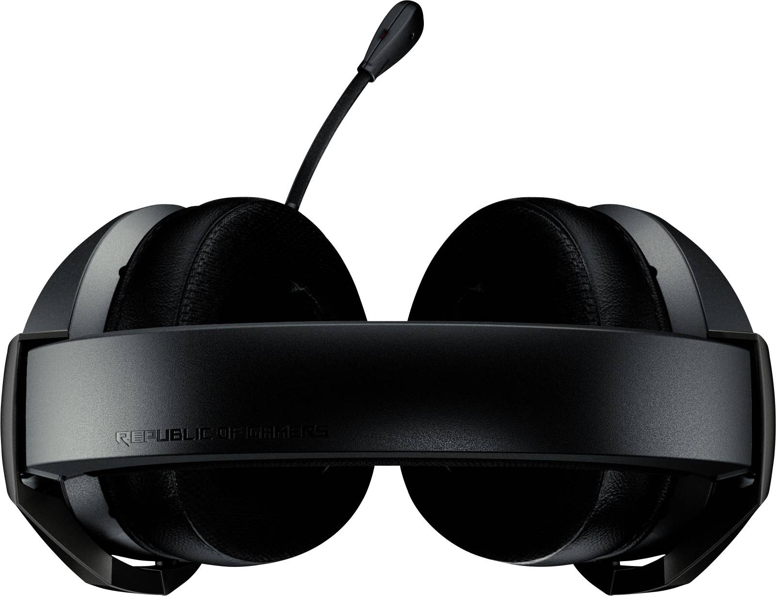 Un casque gaming noir avec microphone. Le design est robuste, avec des écouteurs rembourrés pour un confort optimal lors de longues sessions de jeu.