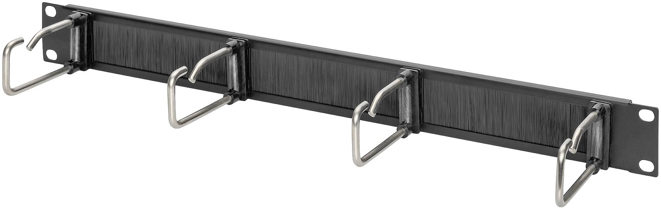 Panneau de gestion de câbles en métal avec bande brosse et crochets pour l'organisation des câbles dans un rack serveur ou un système d'armoire.