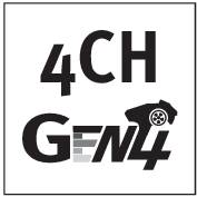 Image en noir et blanc avec le texte '4CH Gen4' en police stylisée sur un fond noir.