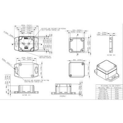 Dessin technique d'un couvercle carré avec différentes vues, cotations et spécifications de matériaux conformément à la norme ISO 2768mK.