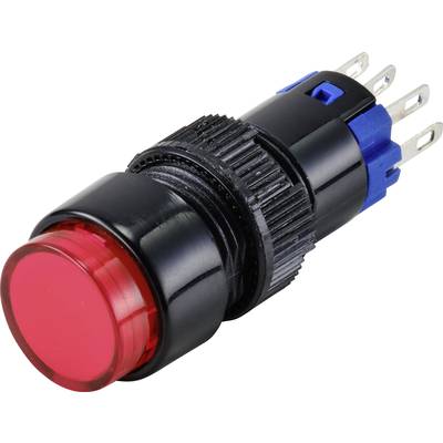 Un bouton-poussoir rouge avec fixation bleue et noire, adapté aux applications ou appareils électroniques.