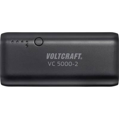 Batterie externe noire 'VOLTCRAFT VC 5000-2' avec indicateur de charge et symbole d'éclair, affichant le statut de charge.