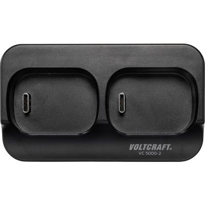 Chargeur avec deux ports USB-C, noir, nom de marque 'Voltcraft VC 5000-2' visible.