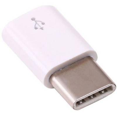 Un adaptateur USB blanc avec un port USB-C et un symbole USB.