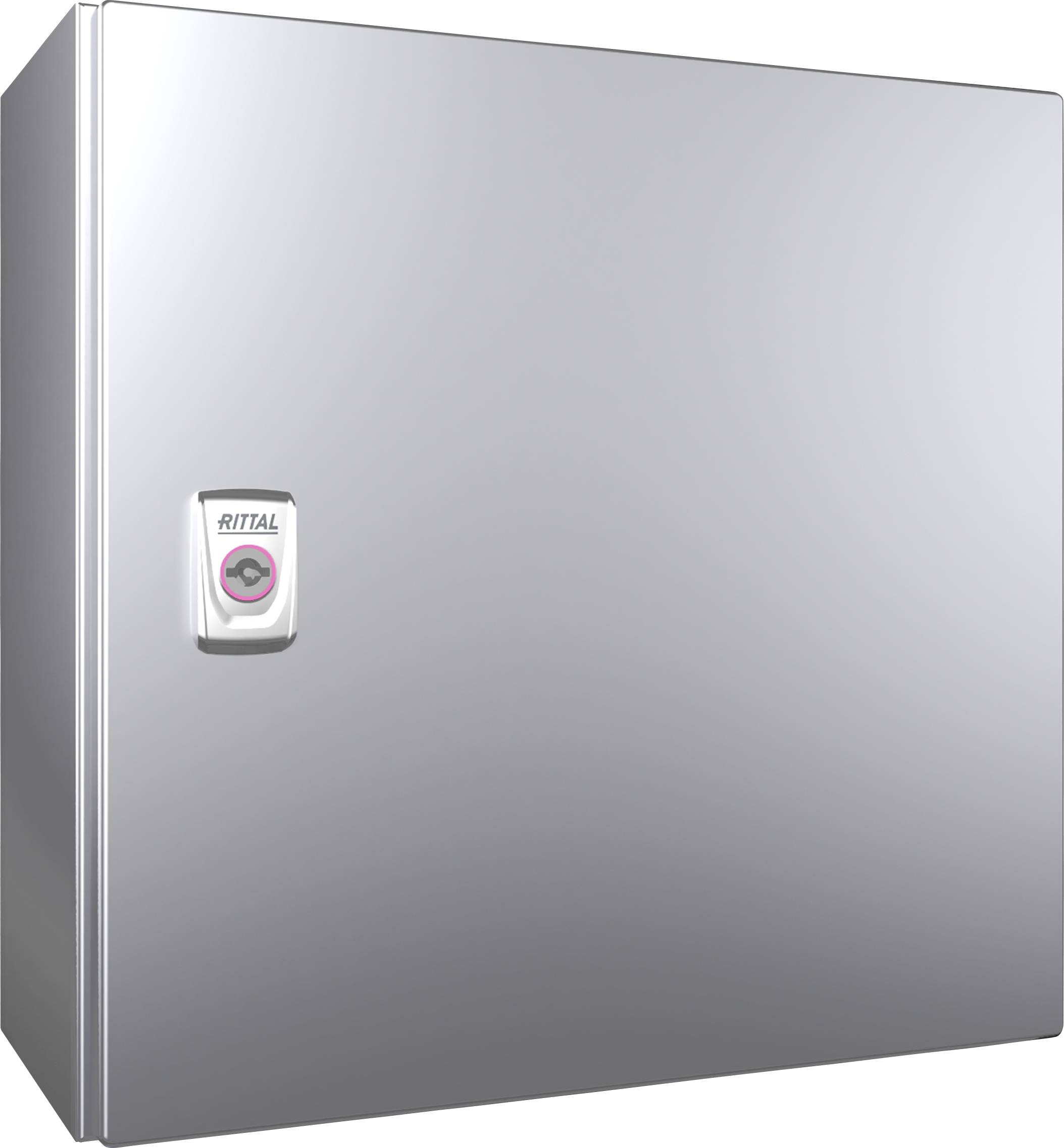Armoire électrique métallique avec logo d'entreprise et système de verrouillage. Adaptée au montage de composants électriques et à la protection contre les influences environnementales.