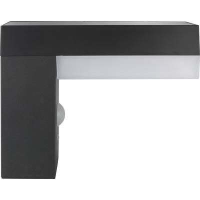 Luminaire extérieur moderne noir au design rectangulaire, équipé d'un détecteur de mouvement, idéal pour une installation murale en extérieur.