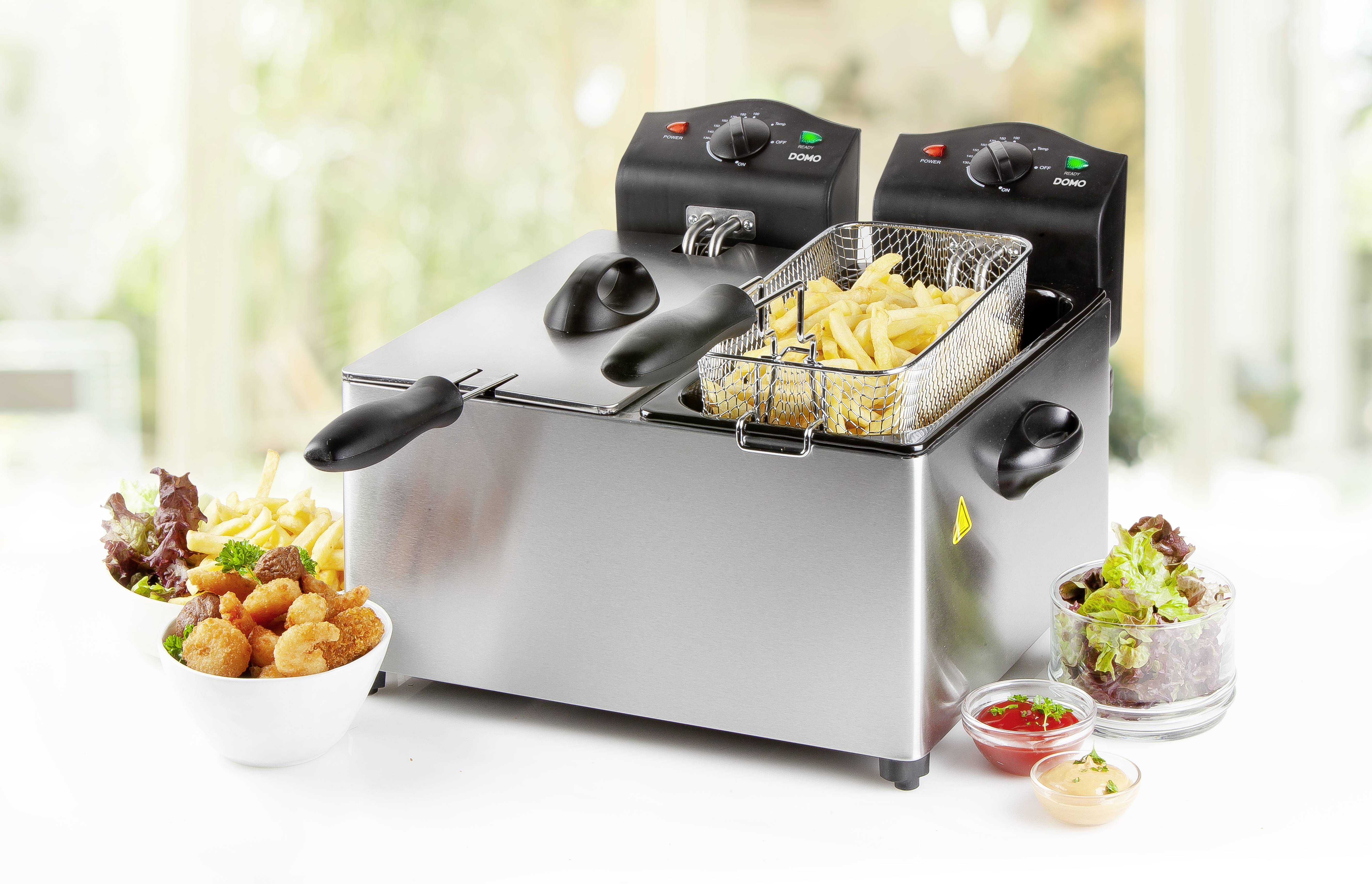 DOMO DO560FR Friteuse double 6 l 3500 tr/min W voyant lumineux acier inoxydable, noir-8