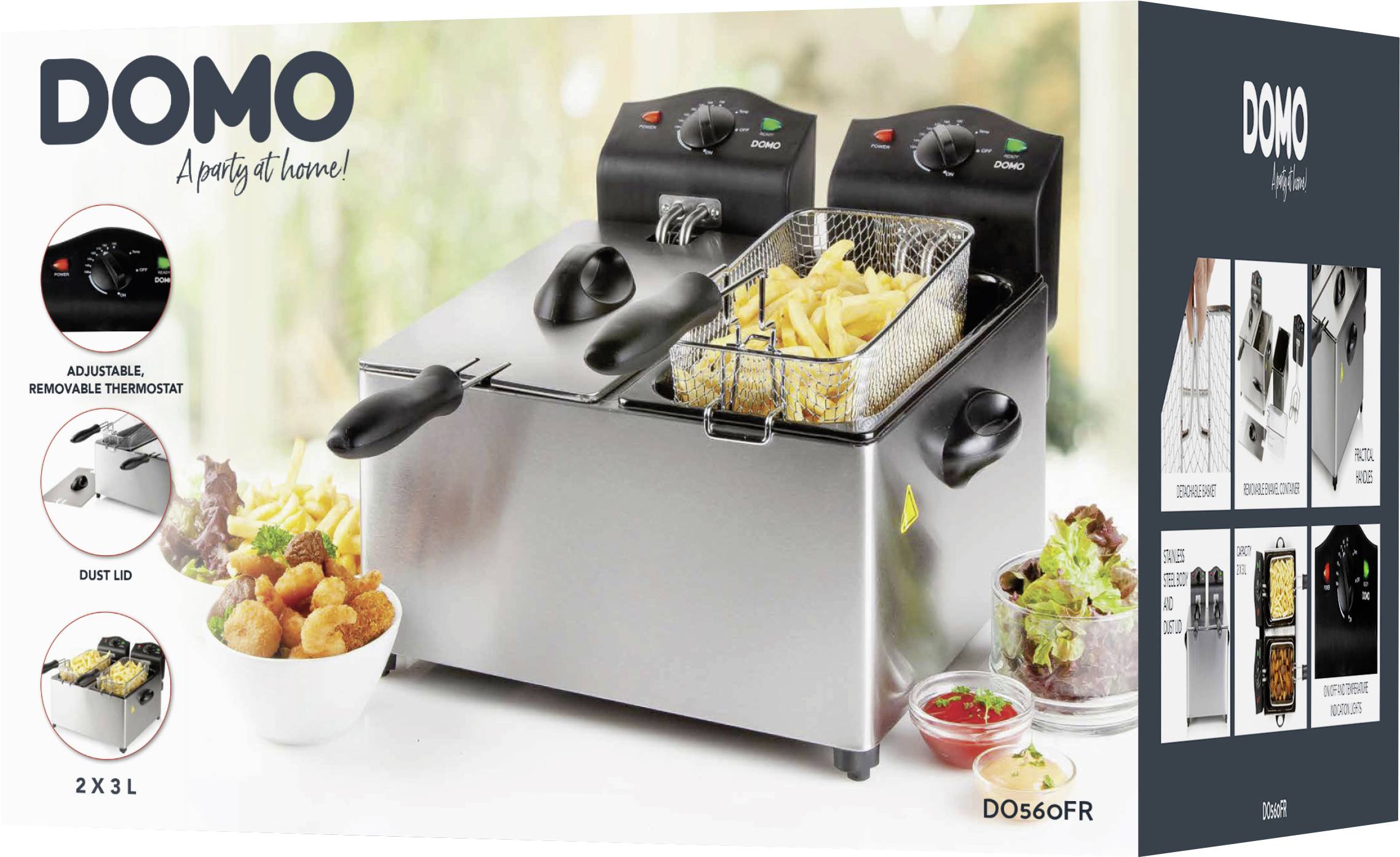DOMO DO560FR Friteuse double 6 l 3500 tr/min W voyant lumineux acier inoxydable, noir-12