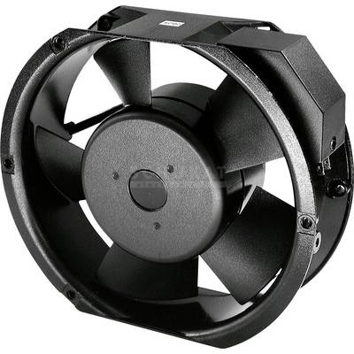 Ventilateur noir à cinq pales, vue latérale.