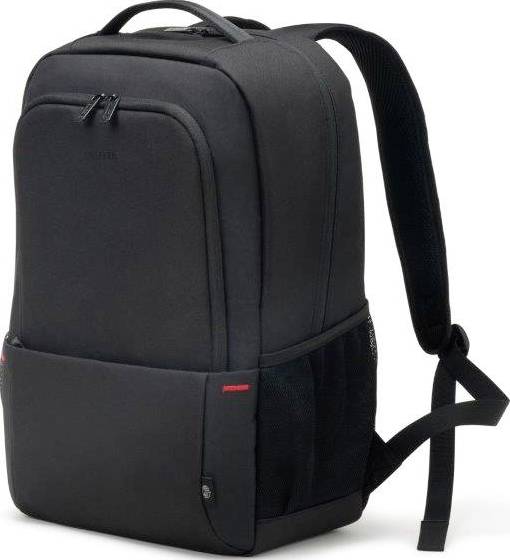 Sac à dos noir avec plusieurs compartiments et une poignée de transport en haut. Deux sangles d'épaules réglables pour un port confortable.