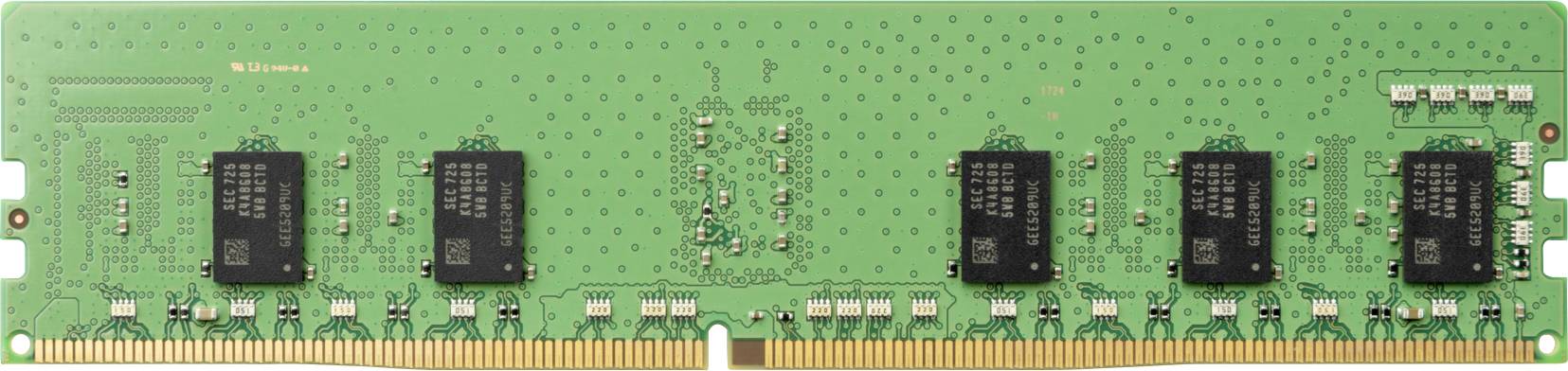 Une barrette de mémoire verte avec plusieurs puces de mémoire noires est représentée. Principalement utilisée dans les ordinateurs.