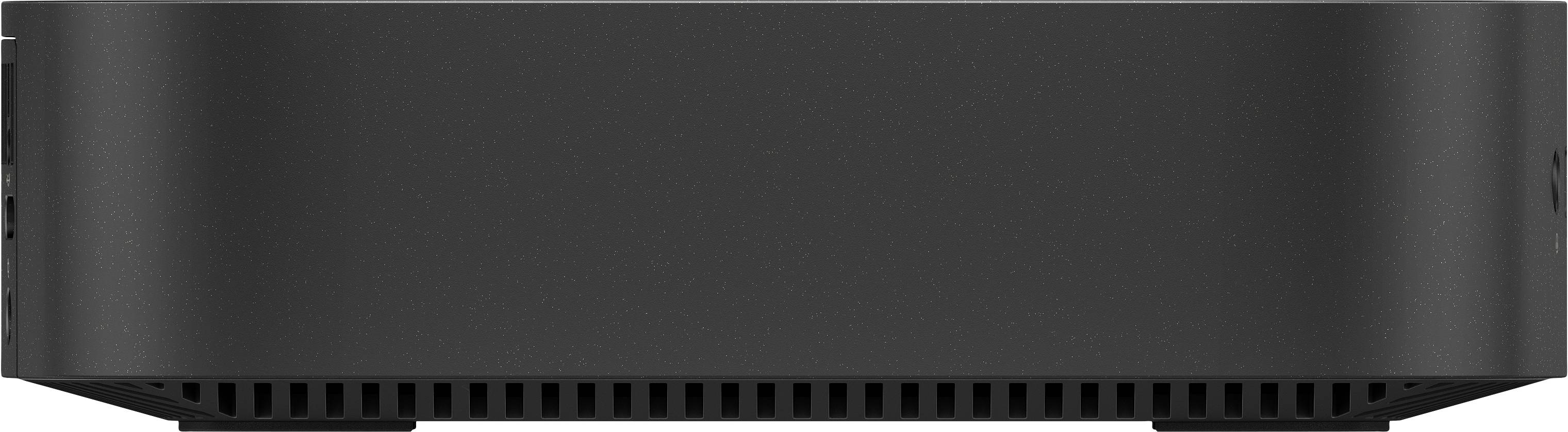 Un petit ordinateur ou lecteur multimédia noir à l'aspect simple et épuré.