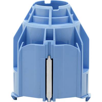 Un cheville en plastique bleu avec un insert métallique étroit au centre, destinée à la fixation dans un matériau tel que le béton ou le plâtre.
