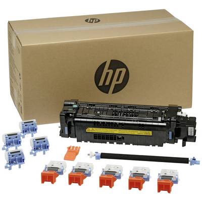 Un emballage de pièce d'imprimante HP contenant un module d'unité de fusion et plusieurs pièces accessoires.