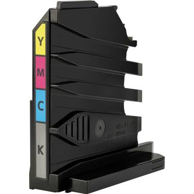 Une cartouche d'encre avec les quatre couleurs : jaune, magenta, cyan et noir, utilisées pour les impressions en couleur.