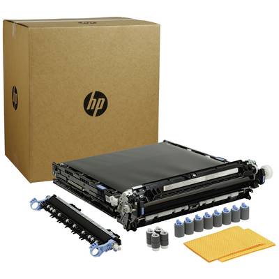 Kit de maintenance pour imprimante avec carton, tambour, rouleaux, unité de transfert et chiffons. Contient des pièces de rechange pour l'entretien des imprimantes HP.