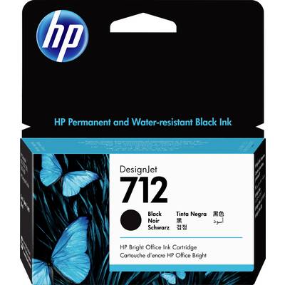 'Cartouche d'encre HP DesignJet 712 en noir pour imprimantes de bureau. Encre résistante à l'eau et aux frottements. Emballage avec motif de papillon.'