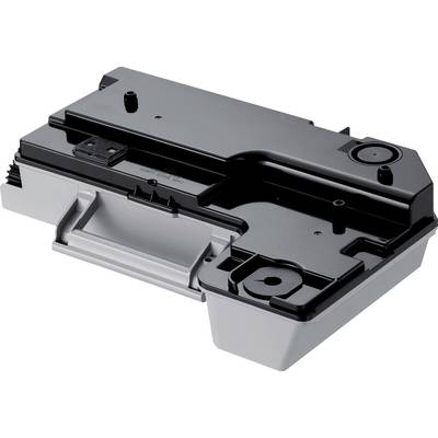 Une cartouche de toner noire pour imprimante, rectangulaire avec une poignée sur le côté, sur un fond blanc.