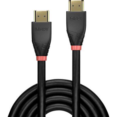Deux câbles HDMI noirs avec des bagues rouges, marque 'LINDY'.