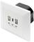 Prise murale blanche avec deux ports USB, marquée '5V DC 3.1A TOTAL'.