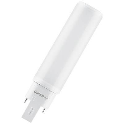 Lampe LED blanche, cylindrique, économe en énergie de OSRAM avec deux petites broches à la base.