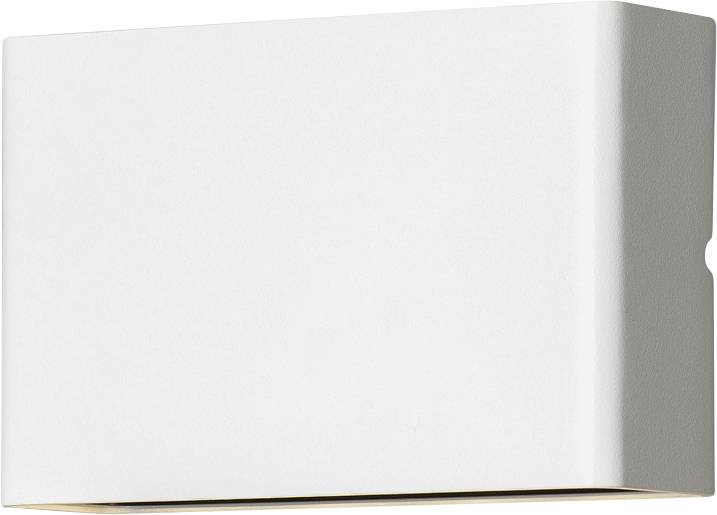 Applique murale blanche rectangulaire au design minimaliste. Le luminaire diffuse de la lumière vers le haut et vers le bas. Idéal pour des espaces aménagés dans un style moderne.