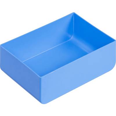 Un récipient rectangulaire ouvert en plastique de couleur bleue.