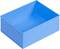 Un conteneur rectangulaire bleu en plastique avec des côtés ouverts et une surface intérieure lisse. Il est souvent utilisé pour ranger des objets.