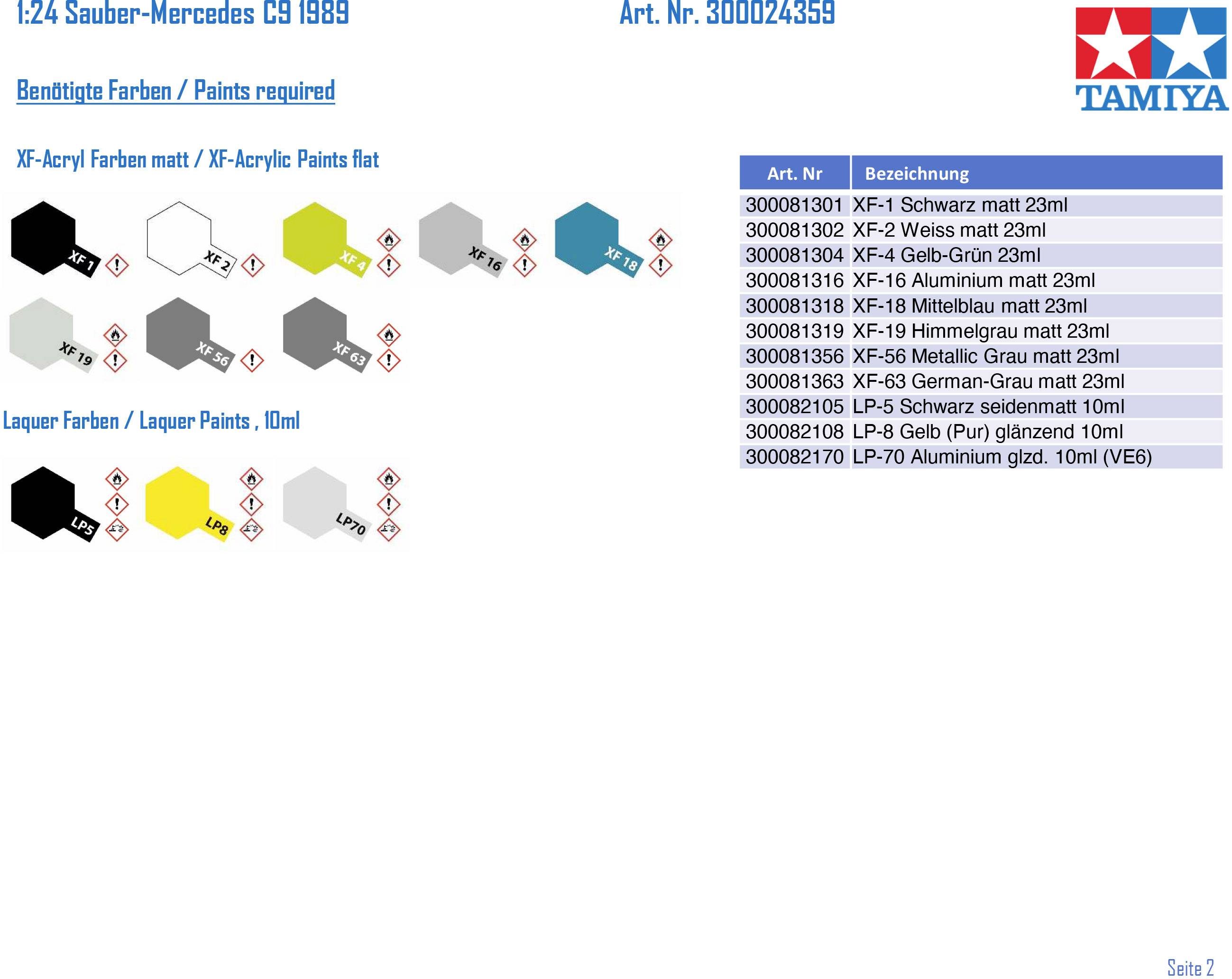 Tamiya 300024359 Sauber-Mercedes C9 1989 Maquette de voiture 1:24-6
