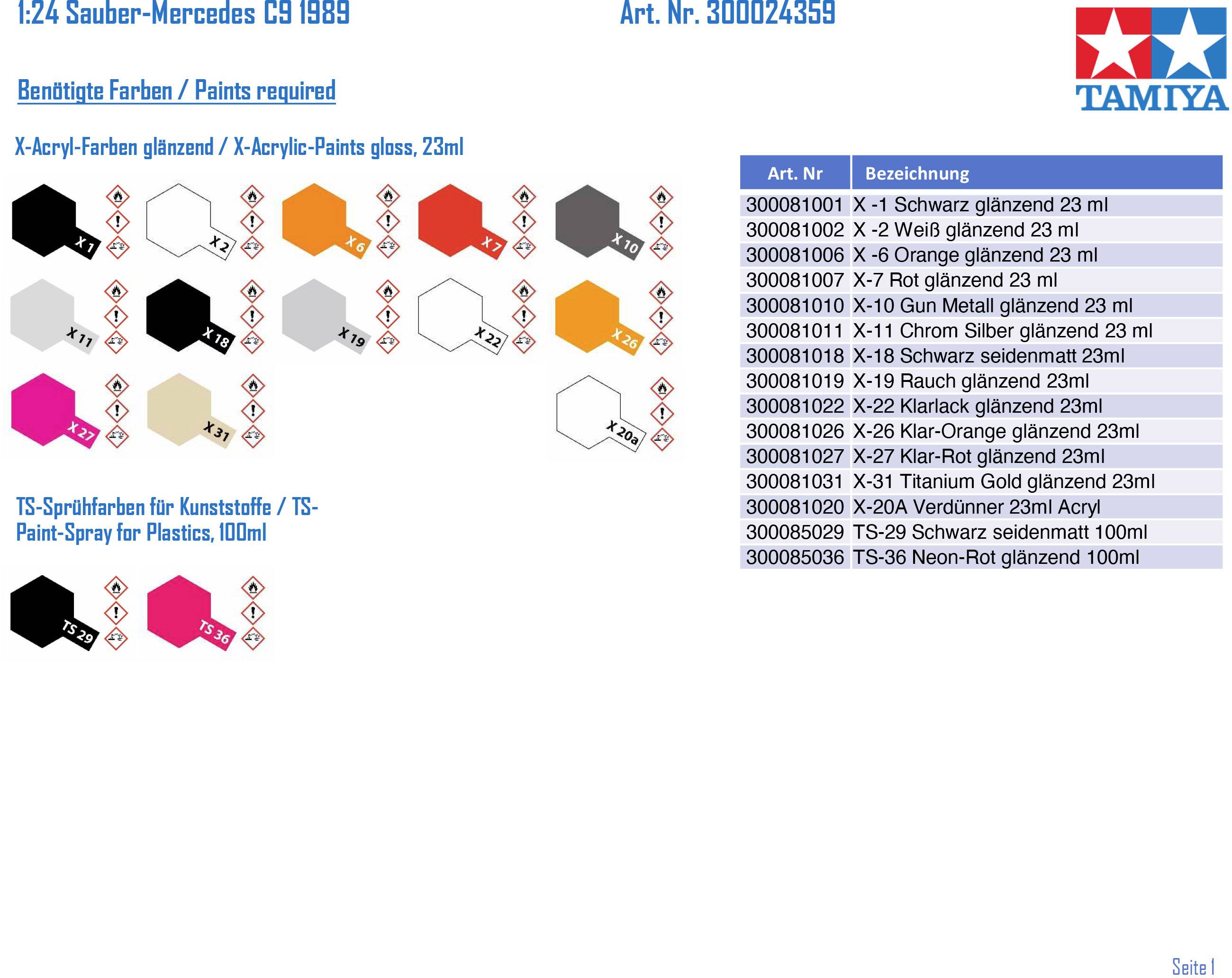 Tamiya 300024359 Sauber-Mercedes C9 1989 Maquette de voiture 1:24-8