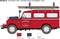 Camion de pompiers rouge 'Land Rover 109', Brigade des pompiers du comté de Cornwall, 1979. Vue latérale avec échelle de sauvetage et sirène sur le toit.