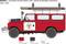 Illustration d'un véhicule de pompiers Land Rover-Santana de Barcelone, Espagne, 1982. Il montre le véhicule de côté avec une échelle de pompiers.