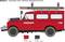 'Version C - Land Rover 109", camion de pompiers allemand' montre un véhicule de pompiers rouge avec des échelles sur le toit et l'inscription "FEUERWEHR".