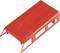 Toit en plastique rouge avec des trous rectangulaires sur les côtés, utilisé comme accessoire pour un véhicule miniature ou un kit de construction.