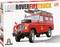Maquette d'un camion de pompiers Land Rover rouge à l'échelle 1:24 par Italeri, équipé d'accessoires de pompiers sur le toit.