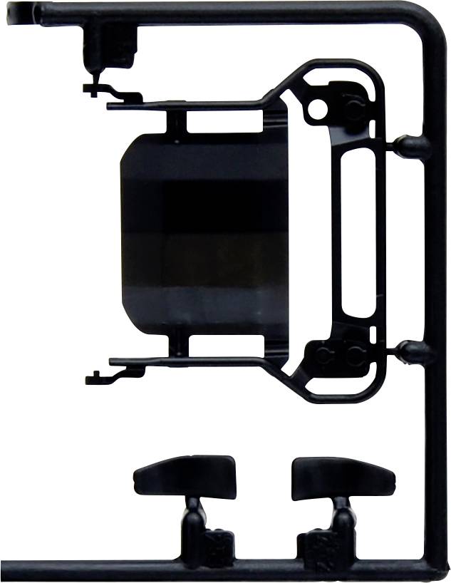 Support de pièce en plastique de forme rectangulaire dans la partie supérieure et deux petites parties arrondies en bas sur un cadre en grille.