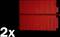 Structure rectangulaire rouge sur fond noir avec le chiffre blanc '2x' en bas à gauche.