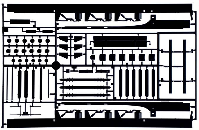 Dessin technique en noir et blanc composé de diverses formes et lignes évoquant des composants mécaniques. Aucune annotation visible.