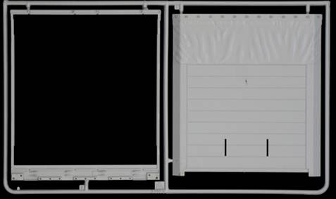 Un cadre de moulage par injection avec un composant rectangulaire, probablement un élément de modélisation pour un portail de garage ou une structure de véhicule.