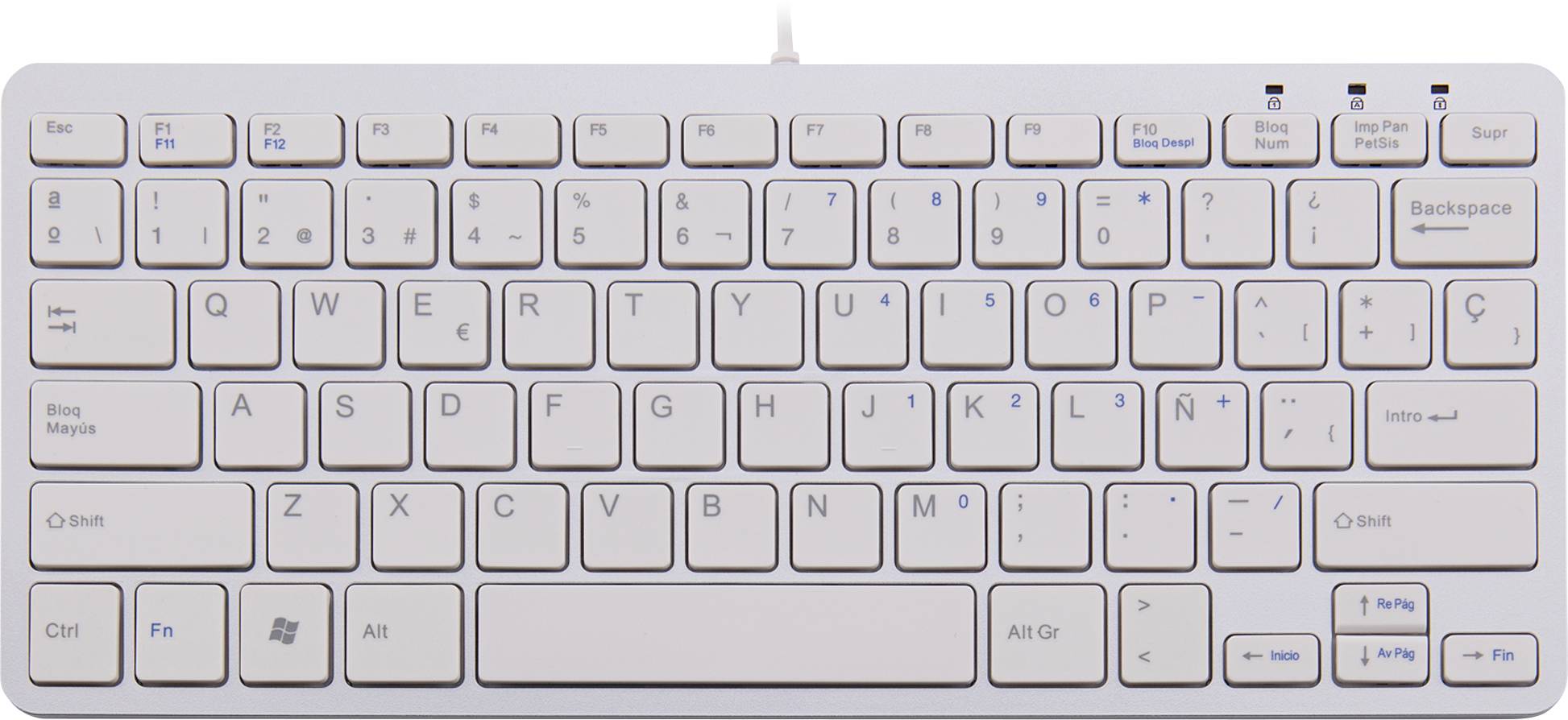 R-GO Tools Compact (RGOECESPW) filaire Clavier espagnol, QWERTY blanc ergonomique