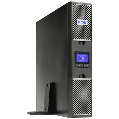 Un système d'alimentation sans interruption (onduleur) noir avec un petit écran sur l'avant affiche des informations techniques.