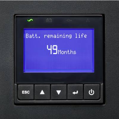 Un écran affiche 'Durée de vie restante batterie 49 mois'. En dessous se trouvent des touches de commande avec des symboles et la touche 'ESC'.
