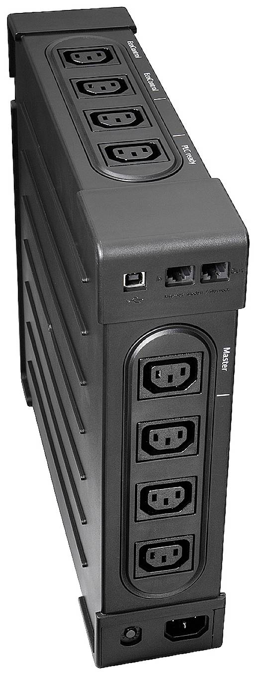 Un multiprise noir rectangulaire avec six prises sur le dessus et six autres sur le côté, adapté aux appareils électroniques.