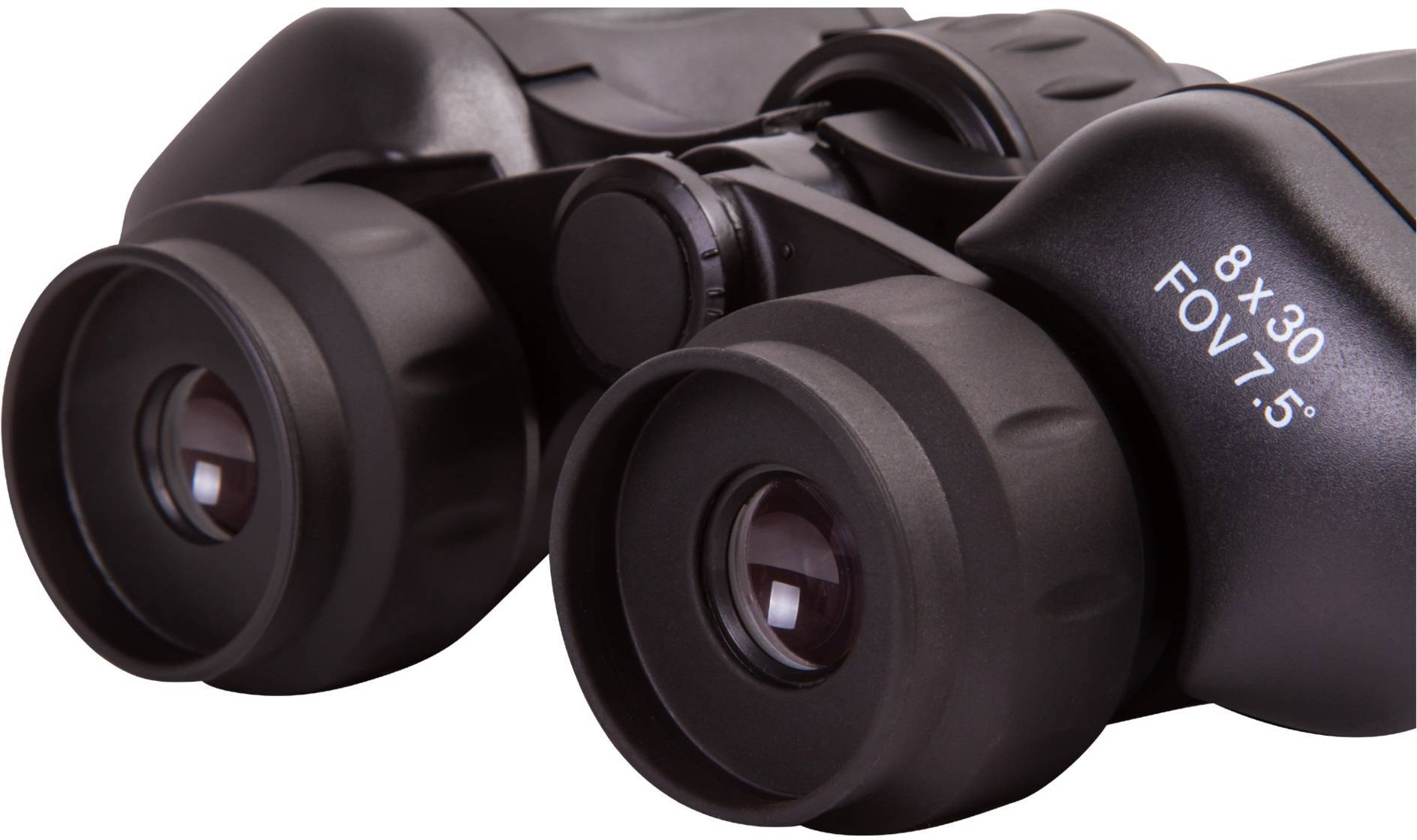 Une paire de jumelles noires portant l'inscription « 8x30 FOV 7,5° ».