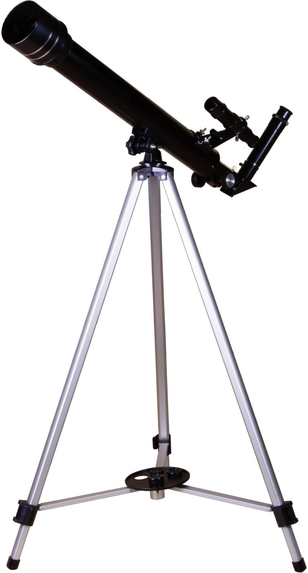 Télescope noir sur un trépied argenté. Idéal pour les passionnés d'astronomie qui souhaitent observer les étoiles et les planètes.