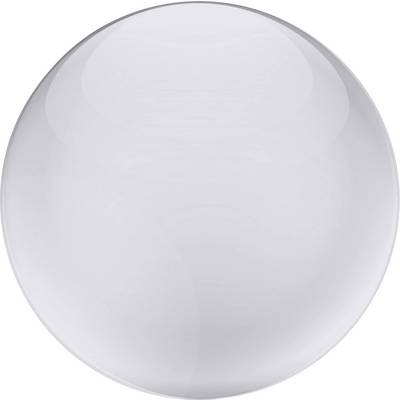 Une boule de verre brillante et transparente sur un fond blanc.