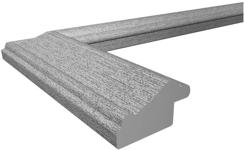 Un profilé de plinthe d'angle en bois ou en plastique, de couleur grise, avec une surface texturée, pour aménagement intérieur.