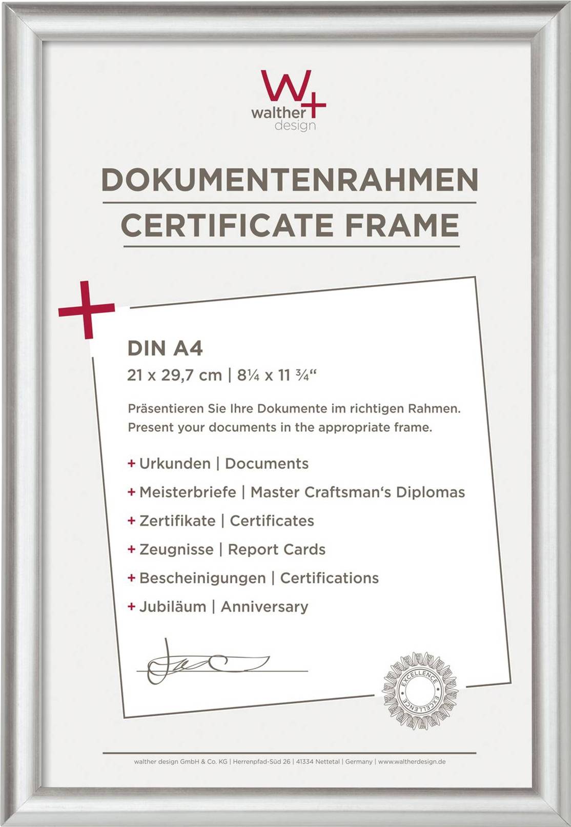 'Cadre de certificat Document, format DIN A4, 21 x 29,7 cm. Présentez vos documents dans le cadre approprié.'