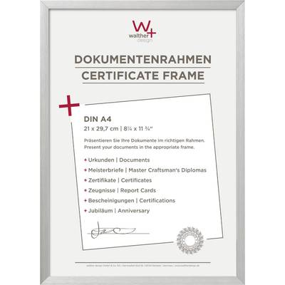 Cadre de certificat en bois de Walther Design pour documents au format DIN A4. Texte : 'Présentez vos documents dans le cadre approprié.'