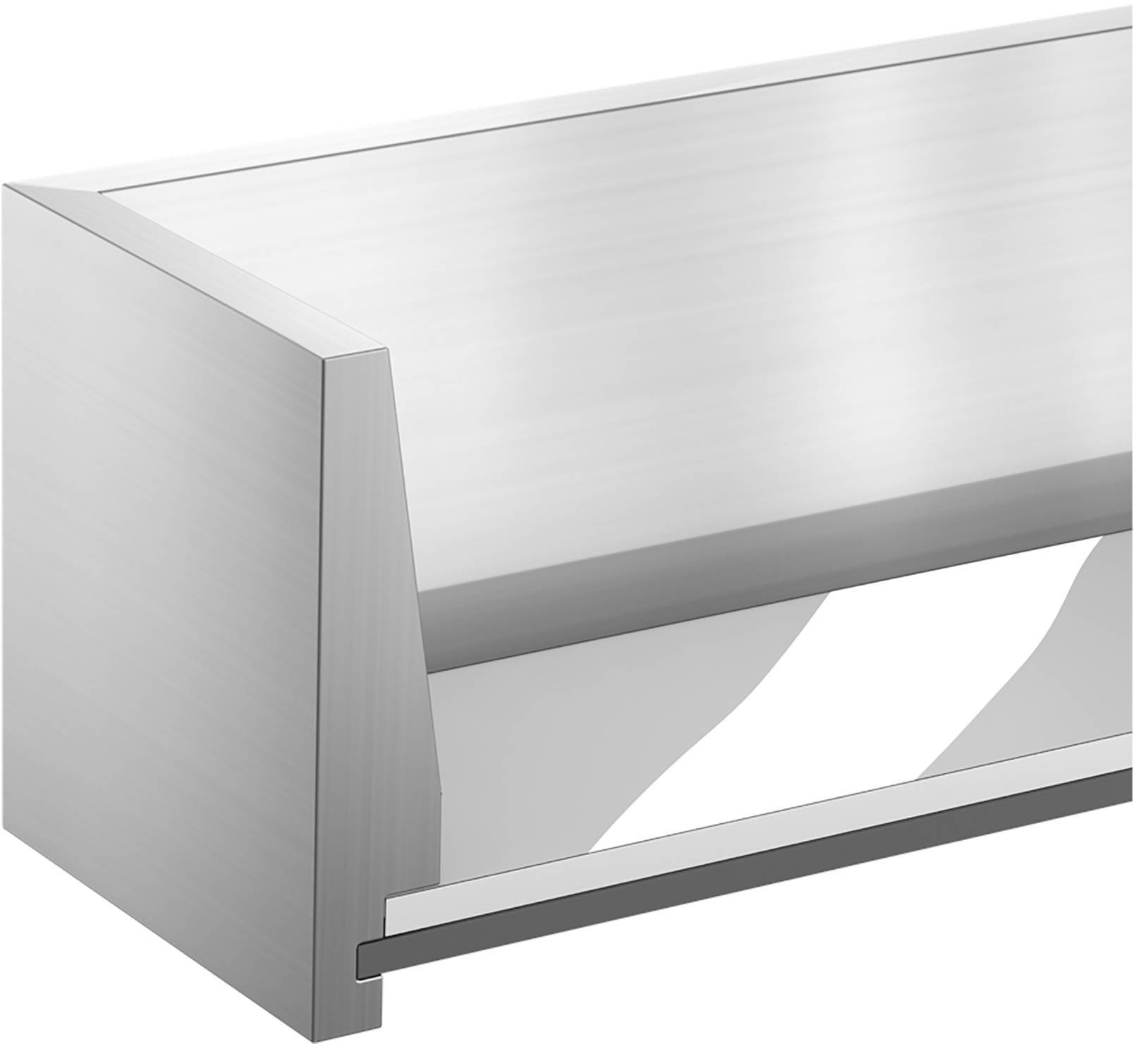 Un design moderne de porte-serviettes métallique avec une surface en acier inoxydable brossé et un accès ouvert pour une utilisation facile.